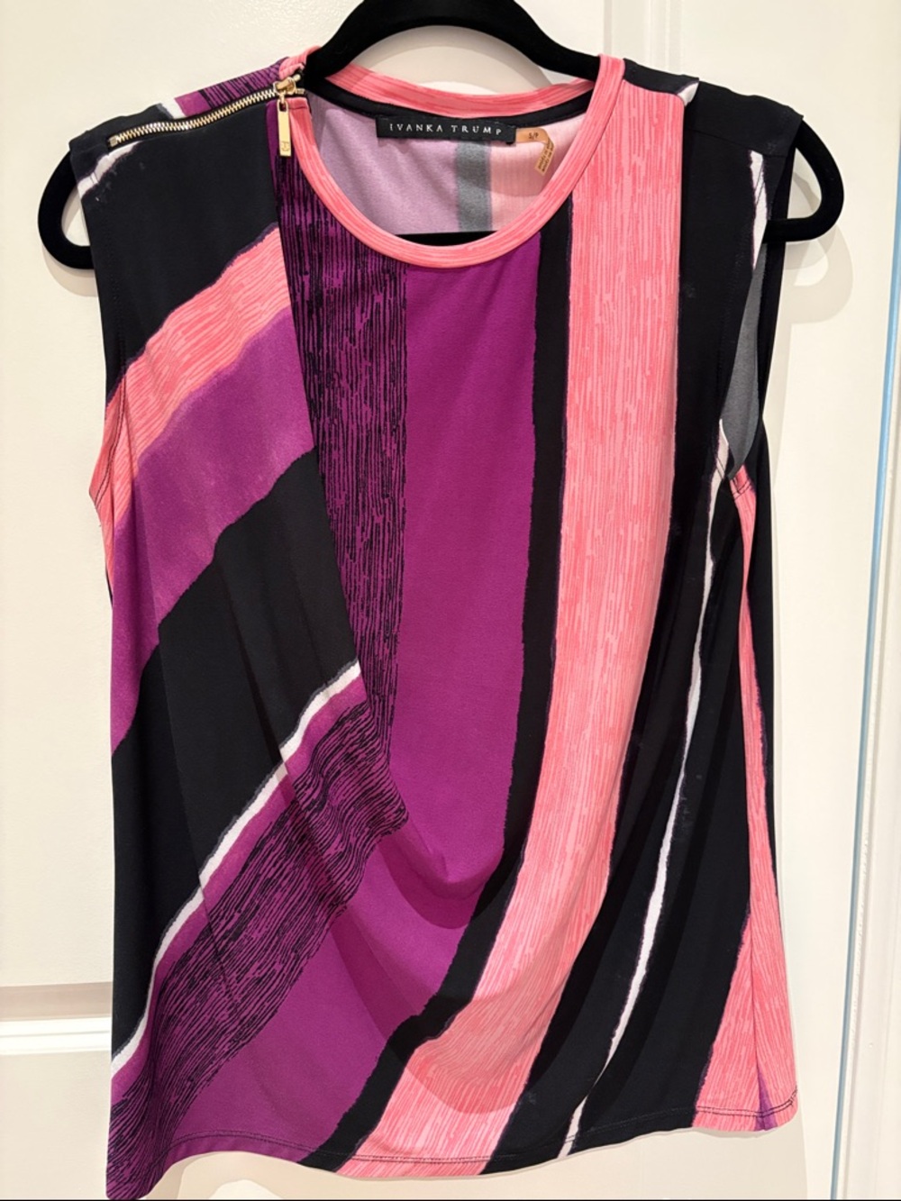 Ivanka Trump Pink, Purple & Blacki Sleeveless Striped Tank